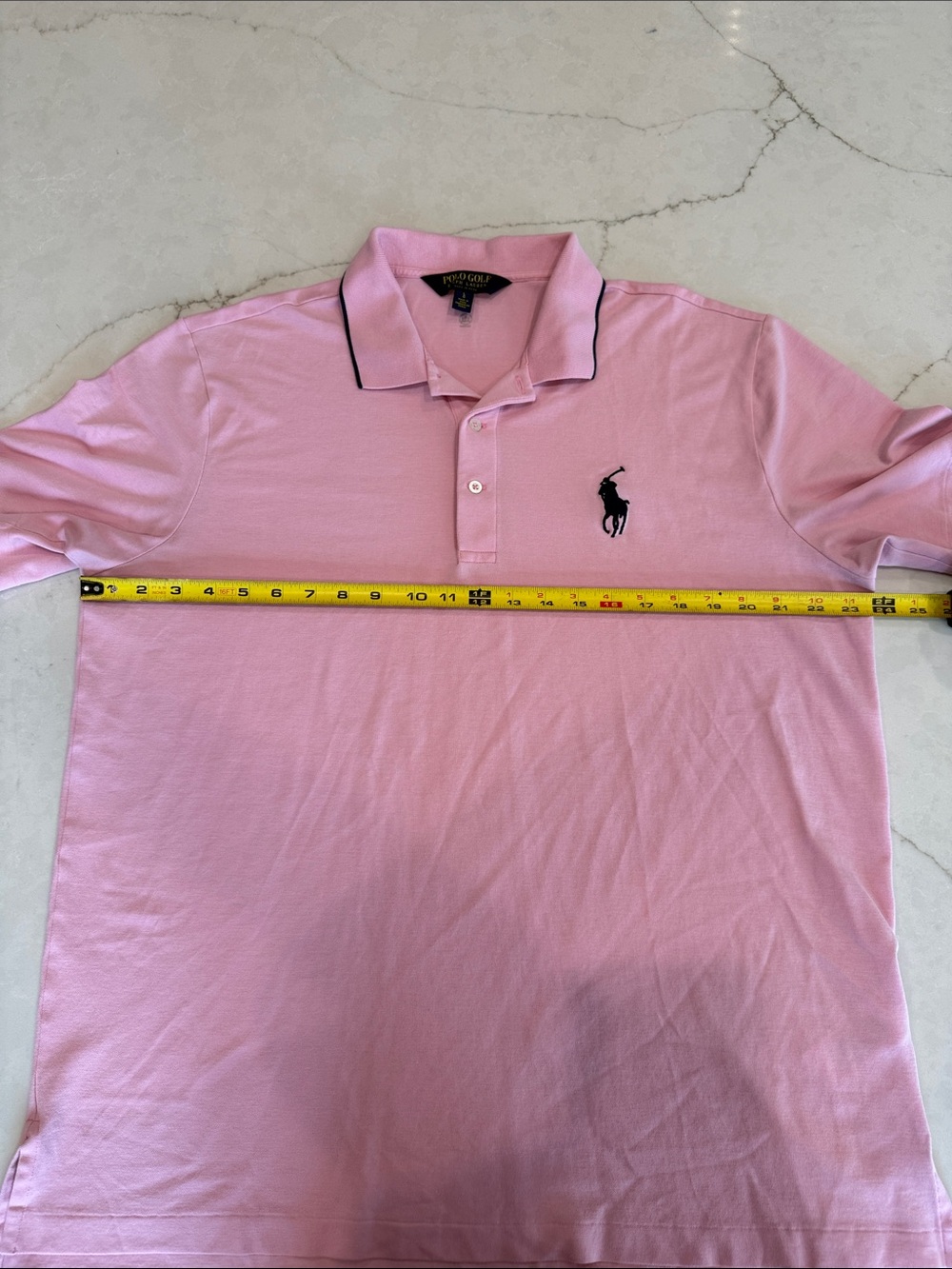 Ralph Lauren Pink Polo with Navy Pony and Collar Trim - Picture 4 of 8